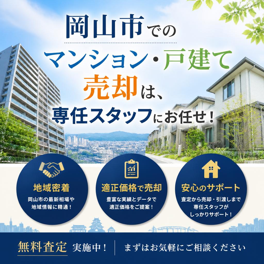 岡山市でのマンション・戸建て売却は、専任スタッフにお任せ！