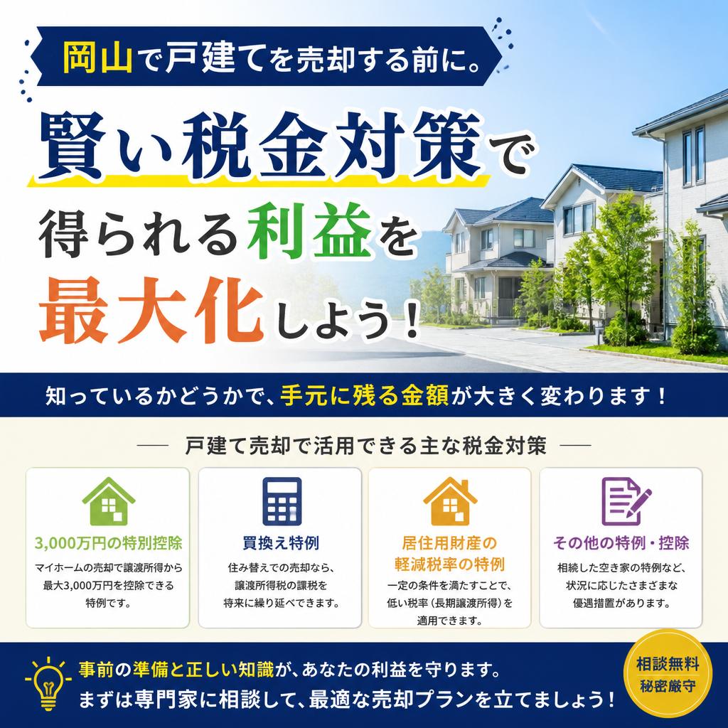 岡山で戸建てを売却する前に。賢い税金対策で得られる利益を最大化しよう！