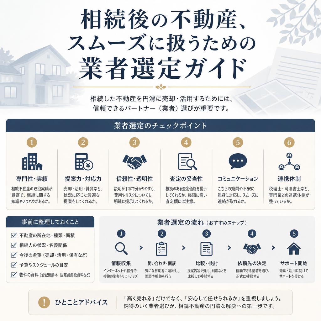 相続後の不動産、スムーズに扱うための業者選定ガイド