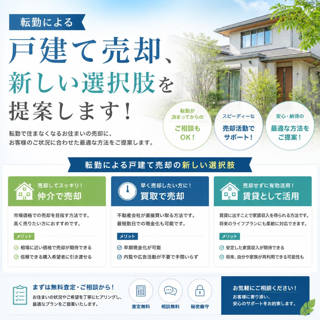 転勤による戸建て売却、新しい選択肢を提案します！