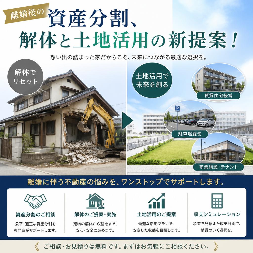 離婚後の資産分割、解体と土地活用の新提案！